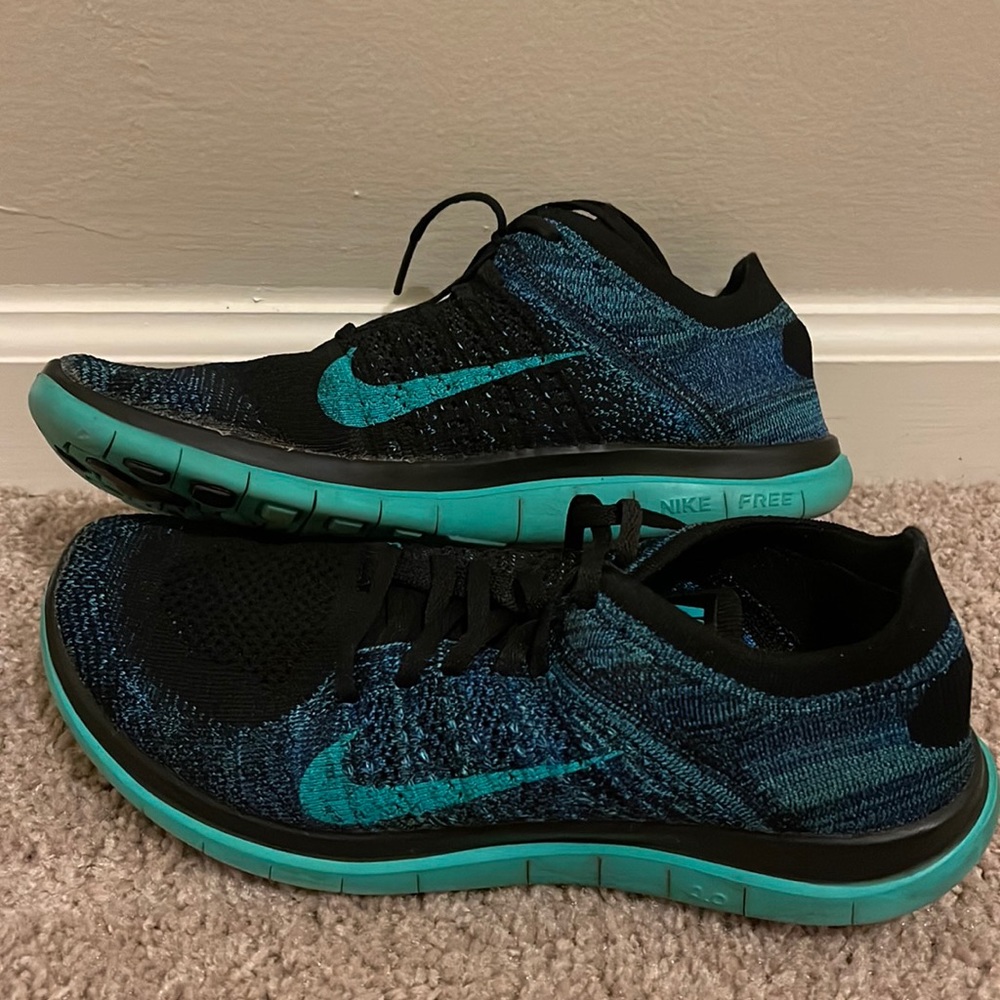 Nike free 4.0 fly knit blue/teal/black tennis shoes
